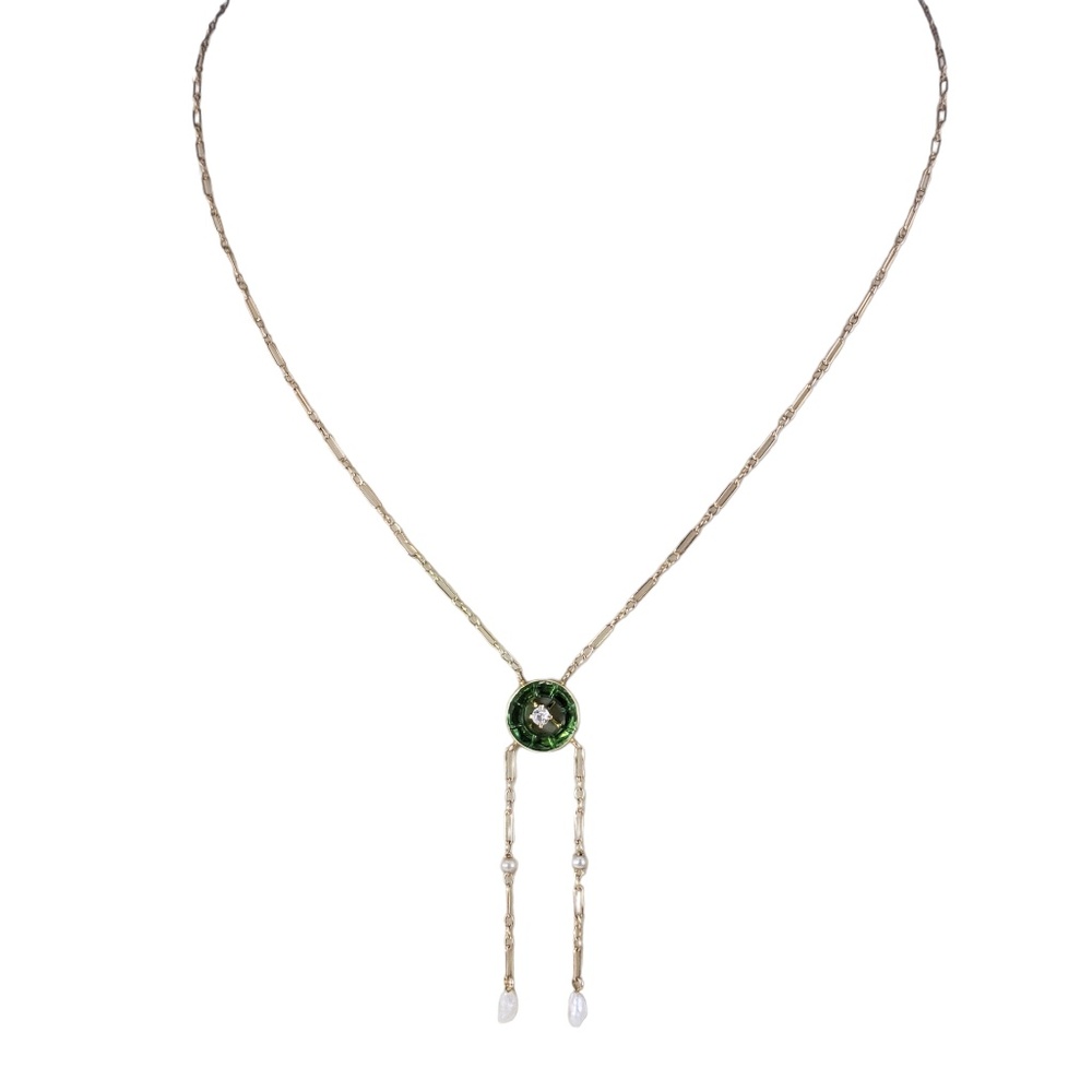 14 Karat Yellow Gold Glass and Diamond Pendant #16121
